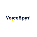 A graphic representation of the VoiceSpin branding featuring the text "VoiceSpin!" in bold letters with colorful dot accents.